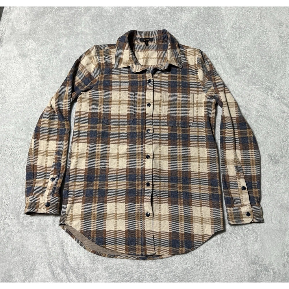 Quince Women's Medium Brown Plaid Flannel Button Down Shirt Long Sleeve